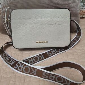 Michael Kors Cream Crossbody with Brown Strap